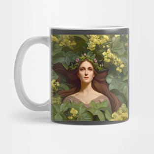 Spring Equinox Beautiful Woman Surrounded By Spring Flowers and Leaves Mug